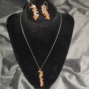 Coral Transparent Bead Gold Necklace & Earrings